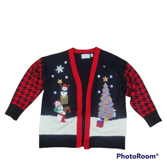 Merry & Bright Sweaters - Merry & Bright ugly Christmas holiday winter cardigan w snowman + tree NWT